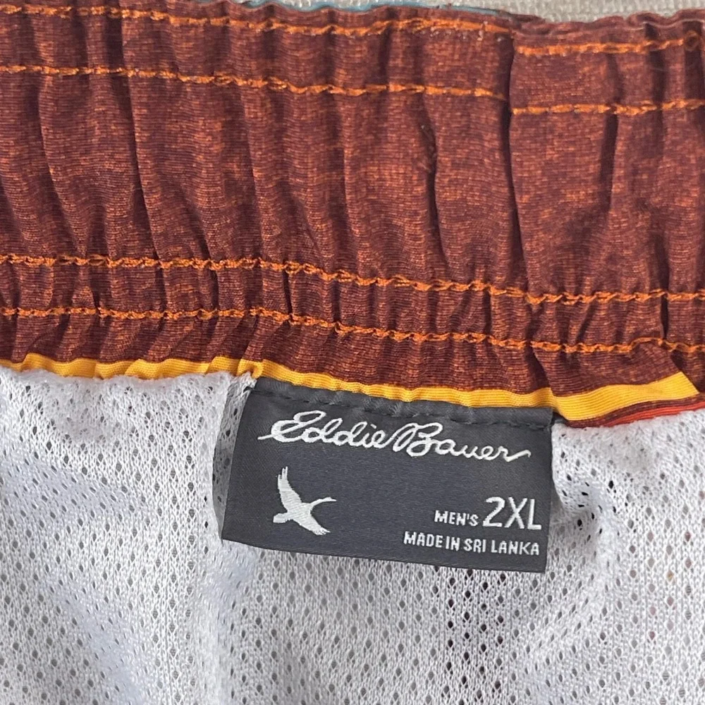 Eddie Bauer Mens 2XL Swim‎ Trunks Rust Red Multi Stripe Mesh Lined Board Shorts